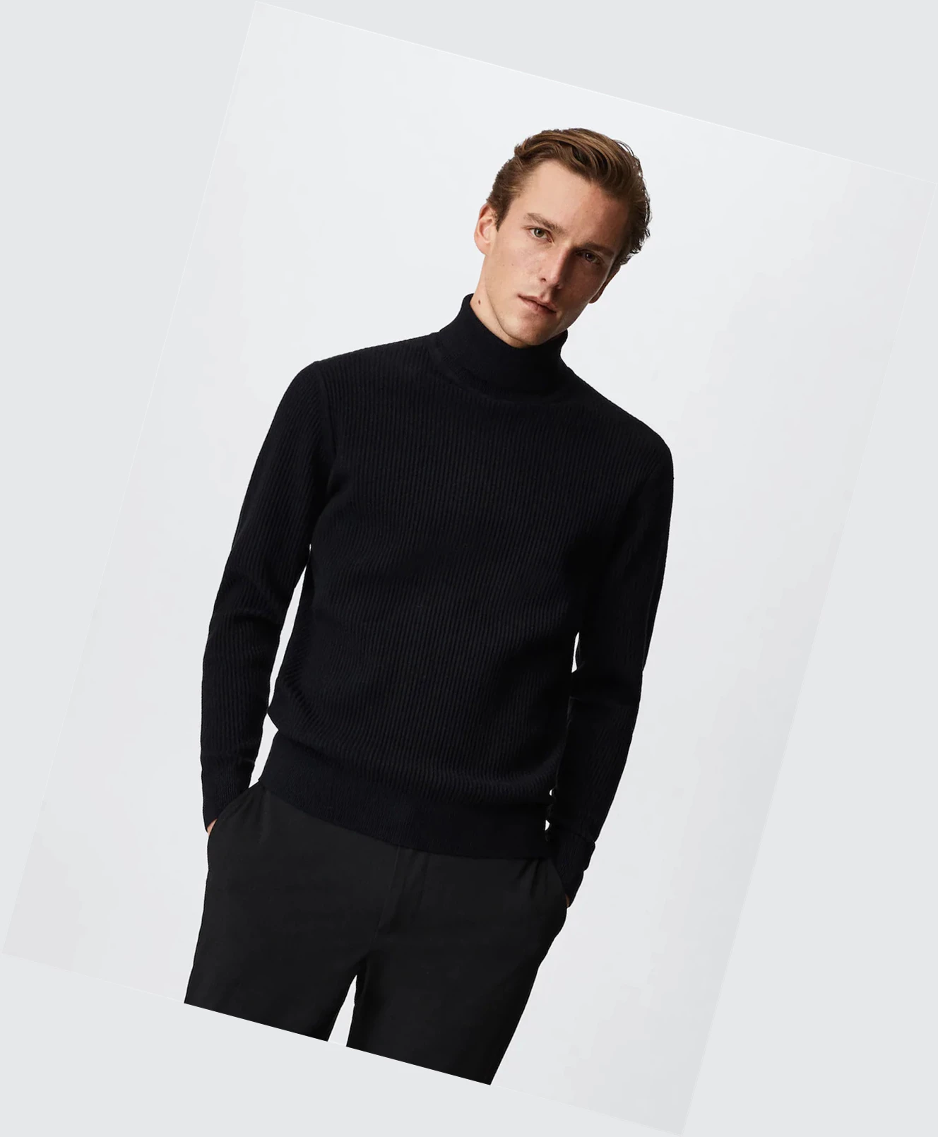 Svetre Mango Structured Turtleneck Panske Čierne | SK862399