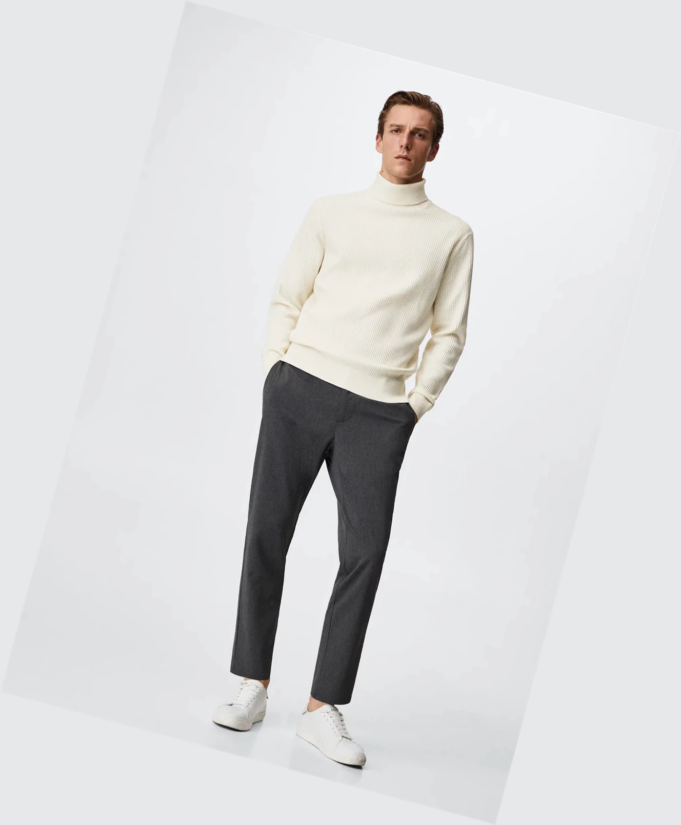 Svetre Mango Structured Turtleneck Panske Biele | SK862497