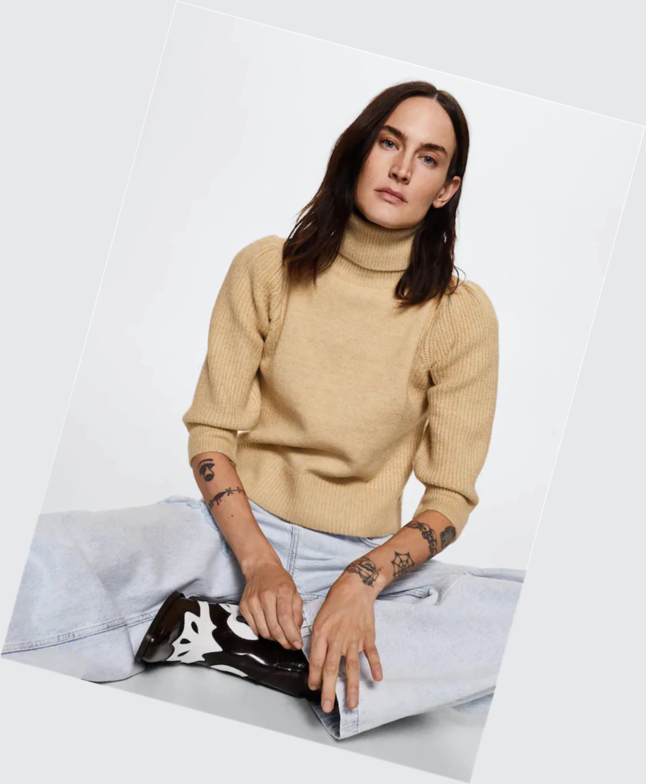 Svetre Mango Turtleneck Pletené Damske Sand | SK862448