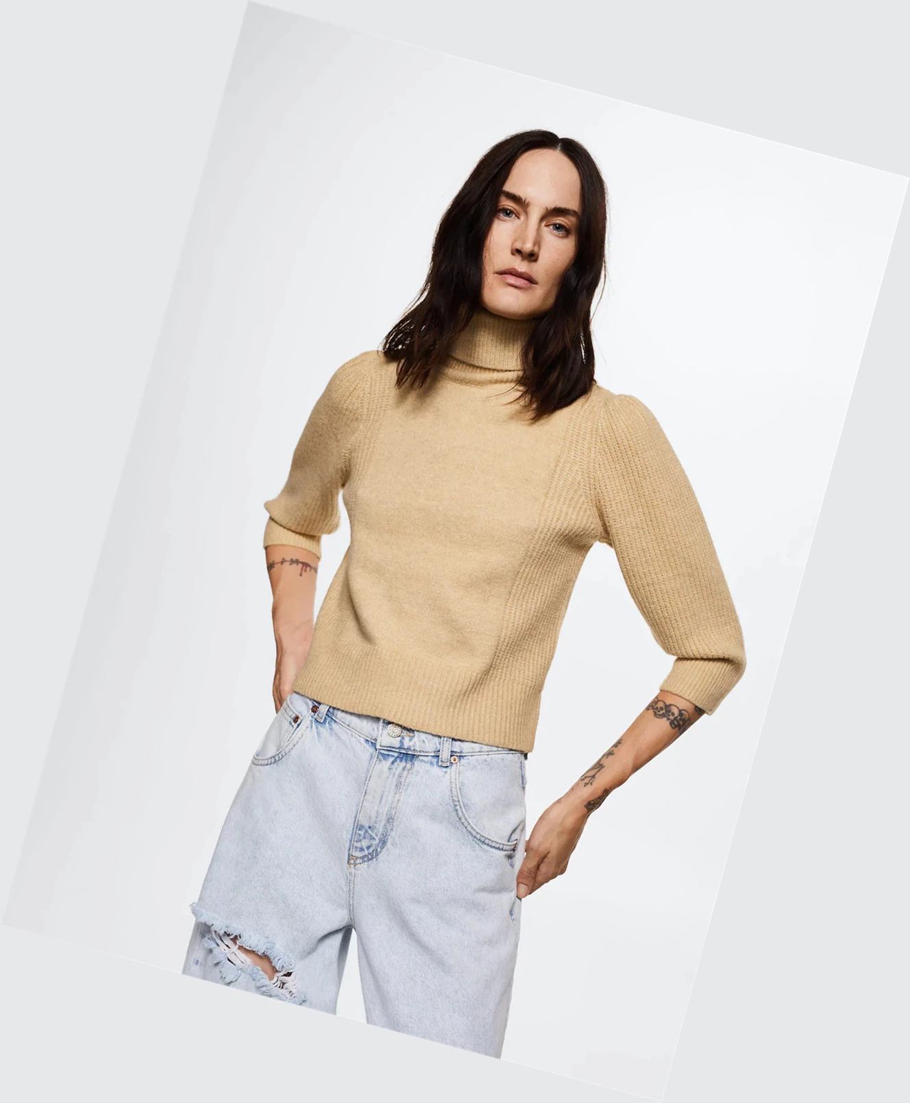 Svetre Mango Turtleneck Pletené Damske Sand | SK862448