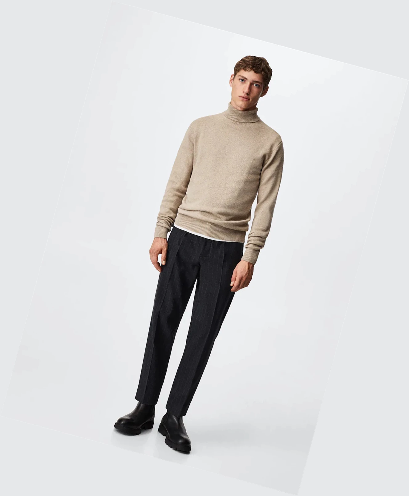 Svetre Mango Turtleneck Vlna Panske Siva | SK862504