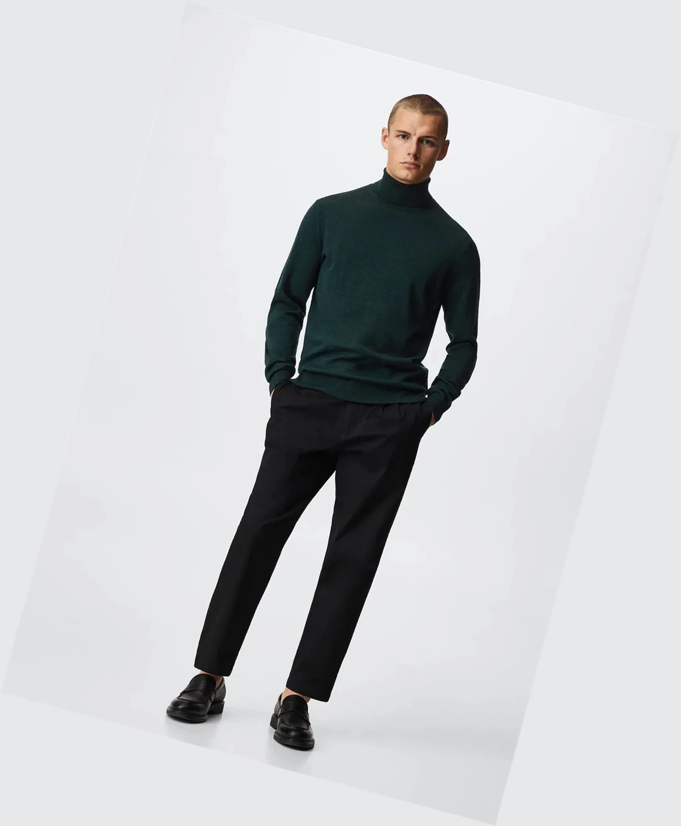 Svetre Mango Turtleneck Vlna Panske Tmavo Zelene | SK862415