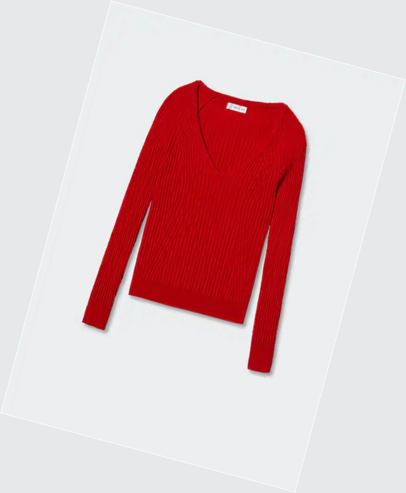 Svetre Mango V-neck Rebrovaný Knit Damske Červené | SK862479