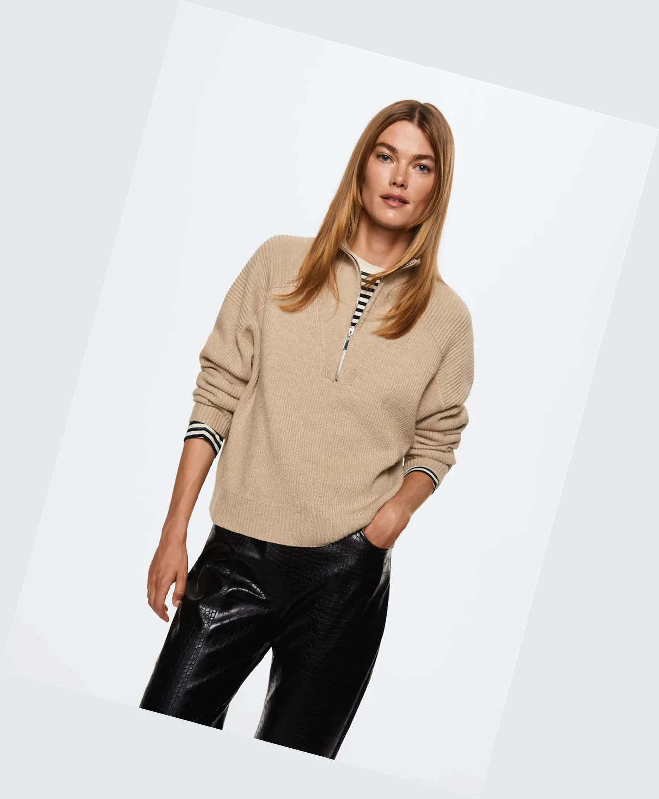 Svetre Mango Zipped High Collar Damske Hnede | SK862629