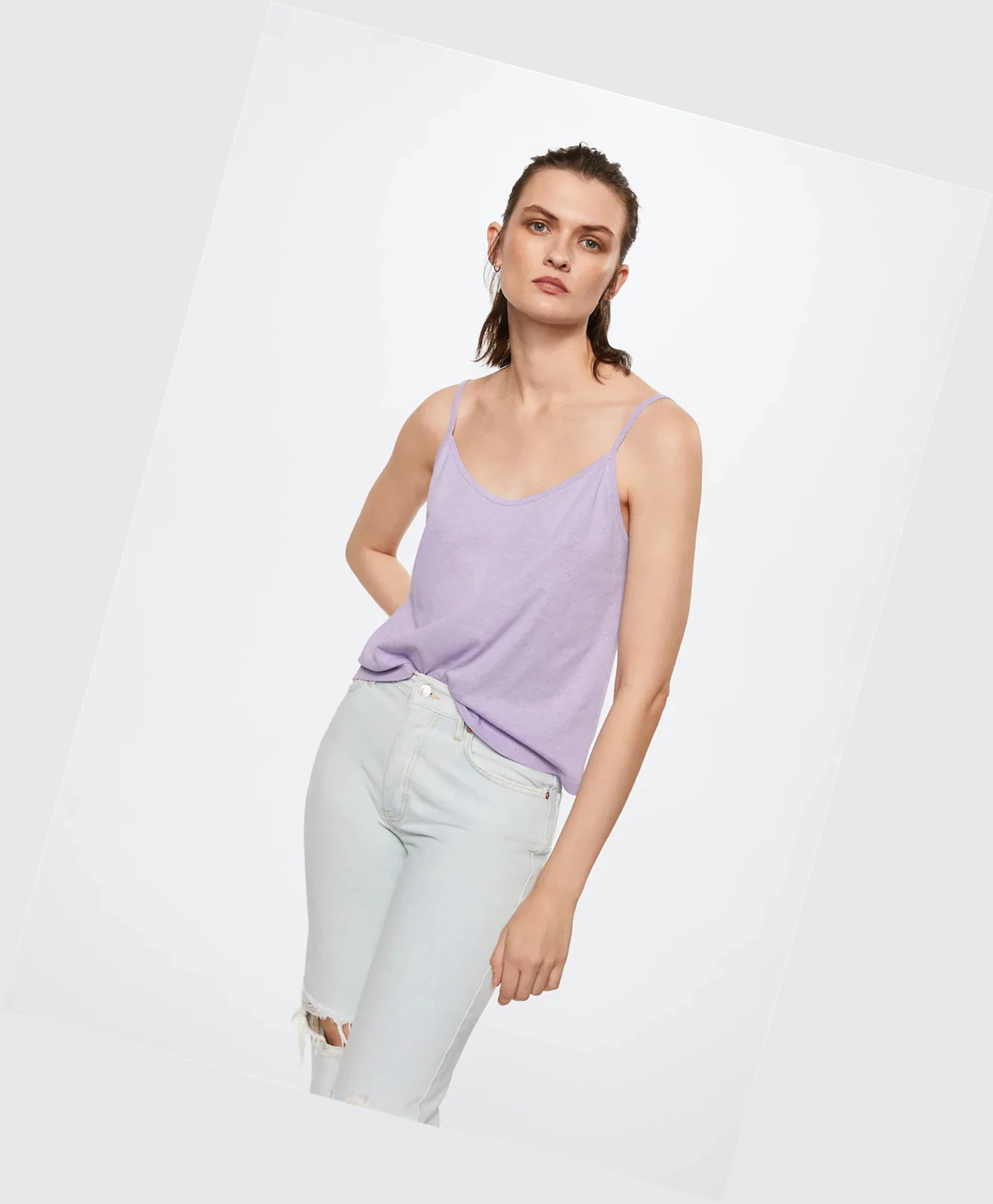 Topy Mango Bavlnene Linen-blend Damske Nachový | SK863245