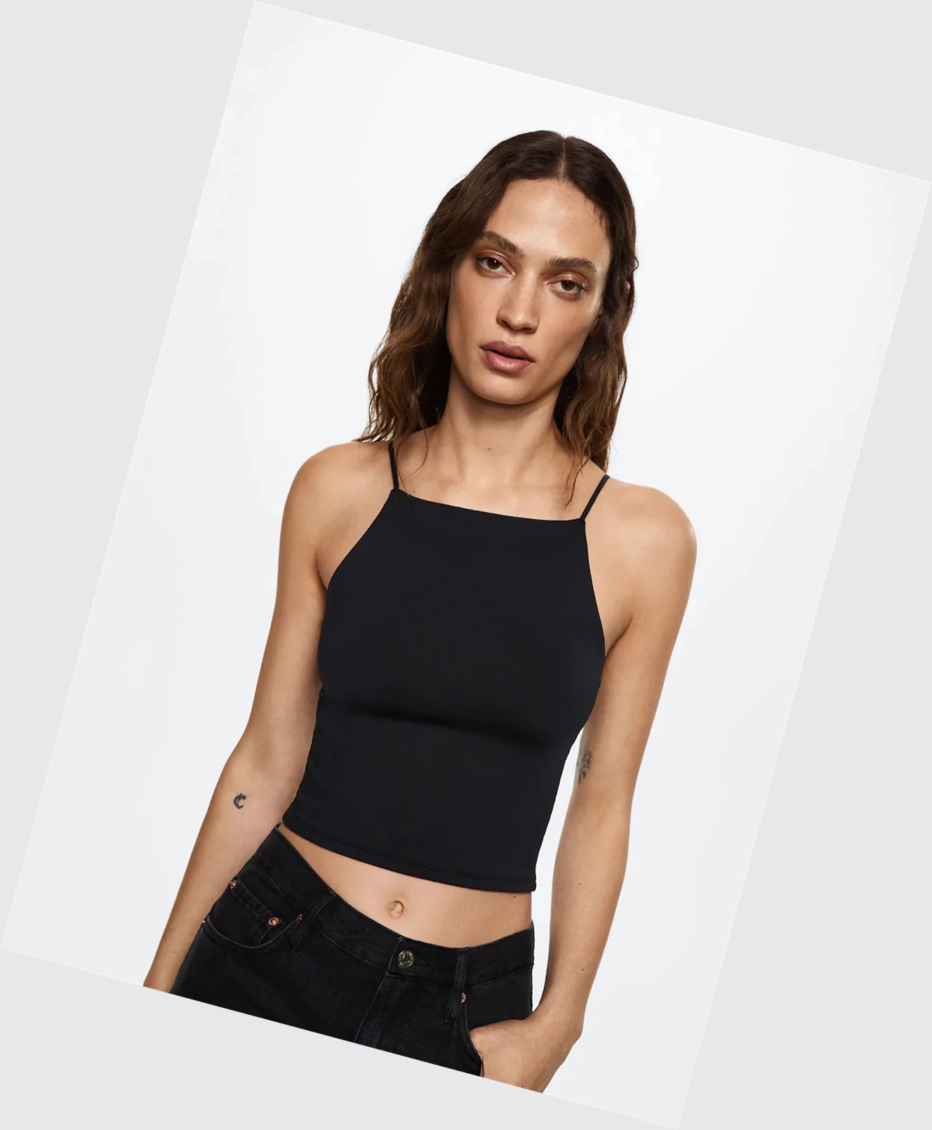 Topy Mango Crop With Halter Neck Damske Čierne | SK863280