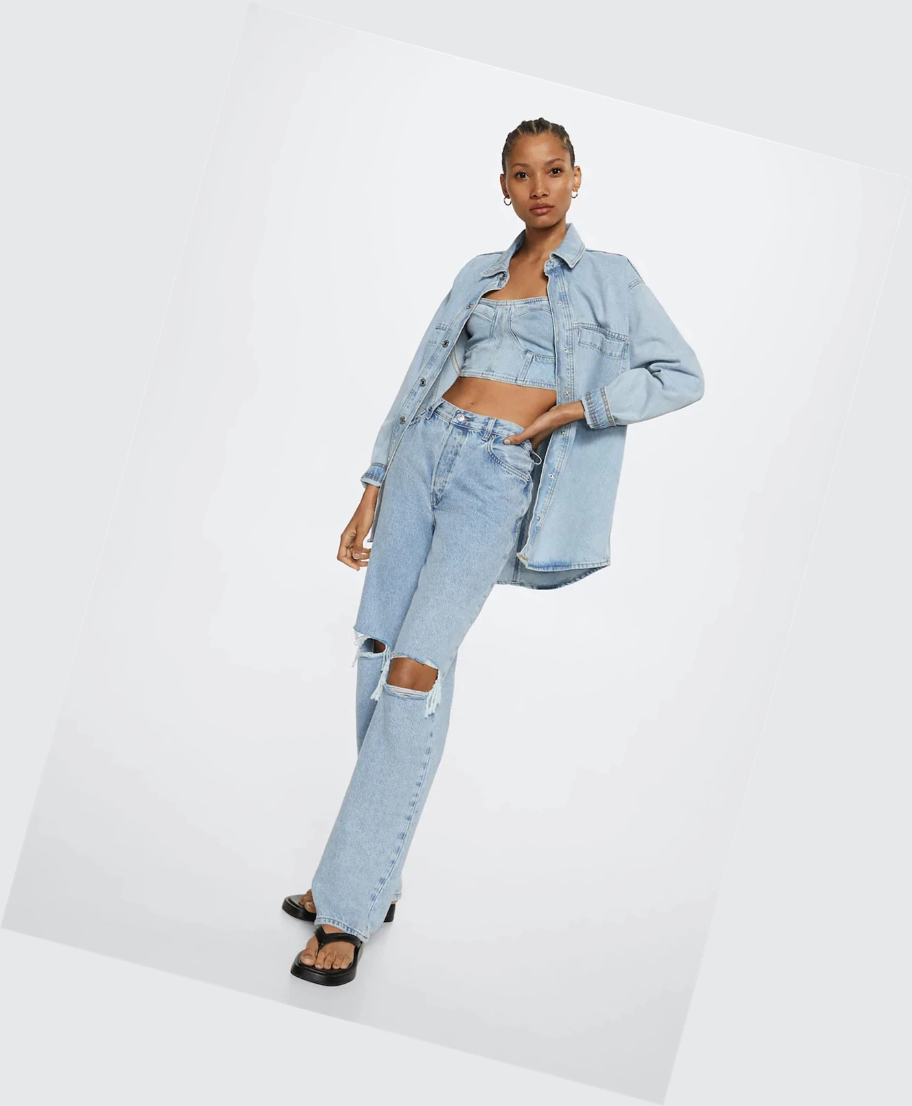 Topy Mango Denim Crop Damske Modre | SK863244