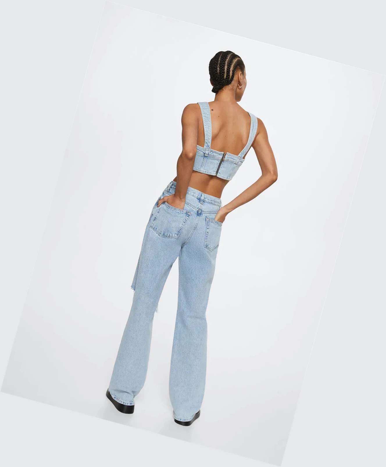 Topy Mango Denim Crop Damske Modre | SK863244