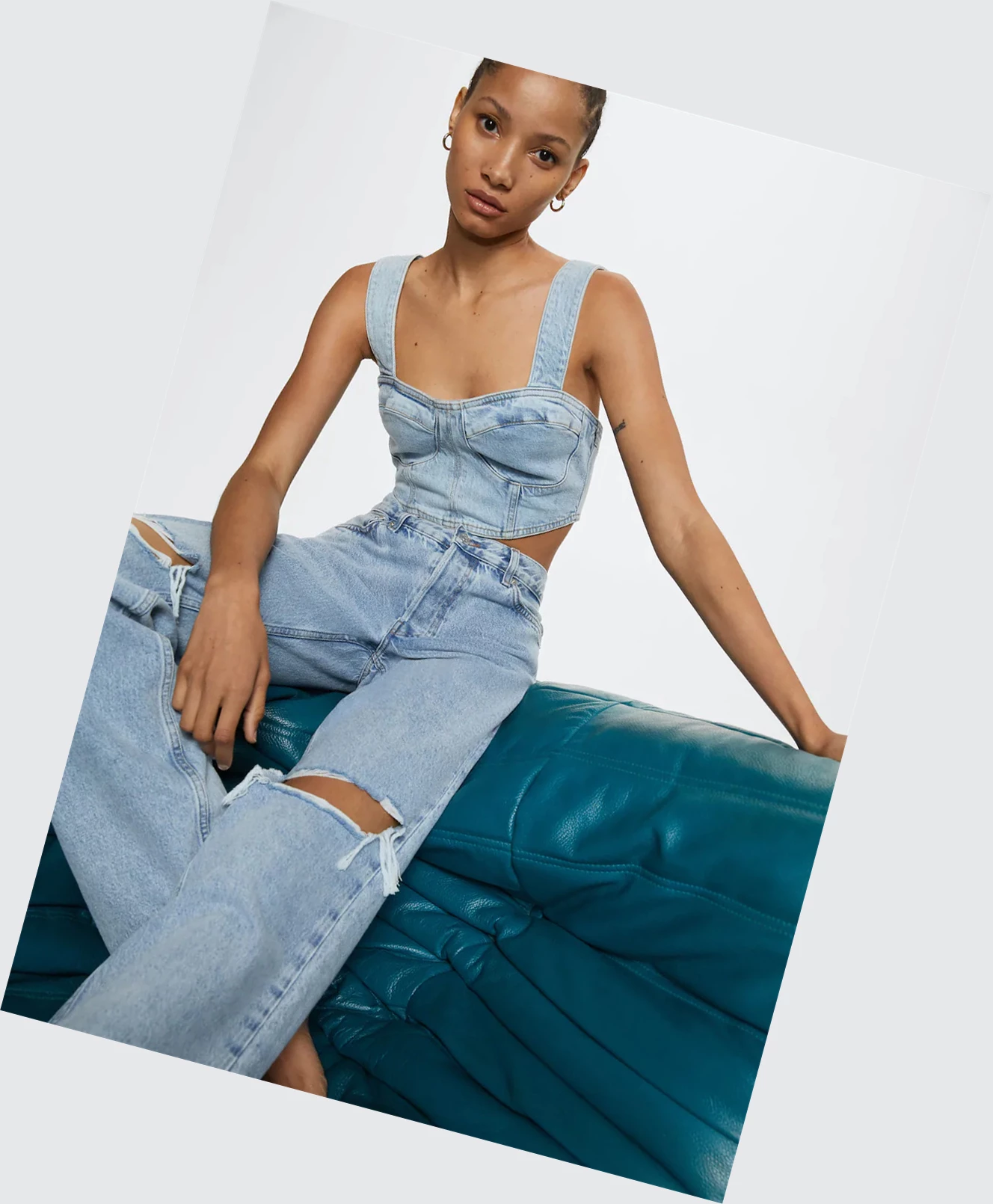 Topy Mango Denim Crop Damske Modre | SK863244