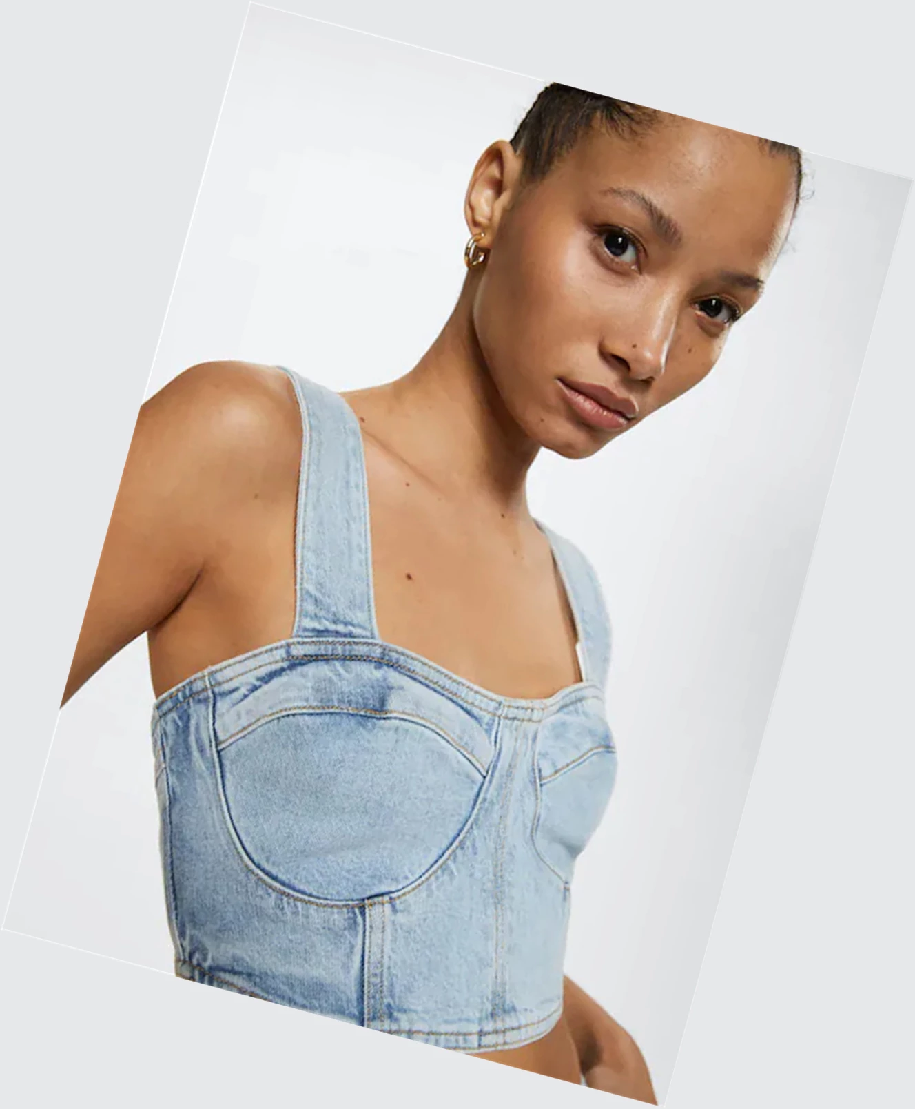 Topy Mango Denim Crop Damske Modre | SK863244