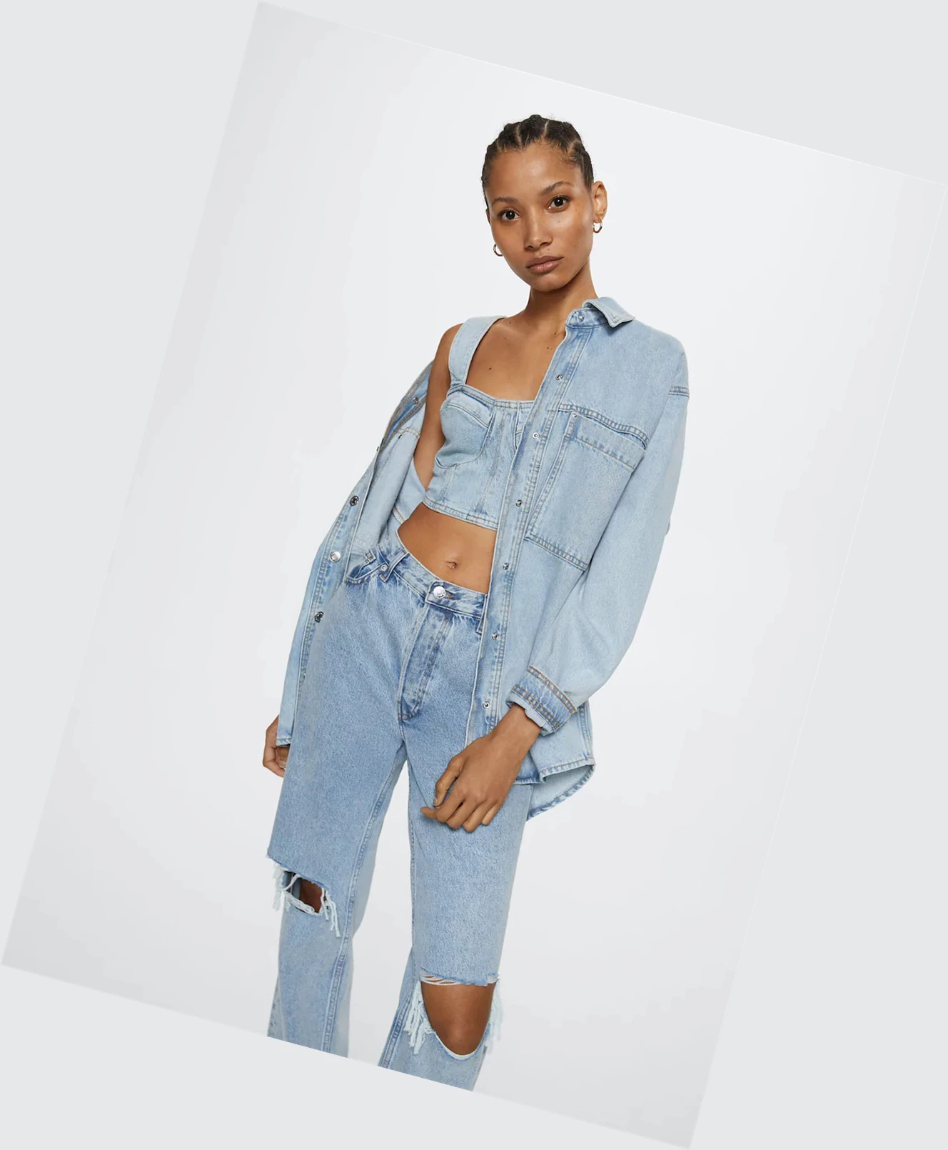 Topy Mango Denim Crop Damske Modre | SK863244