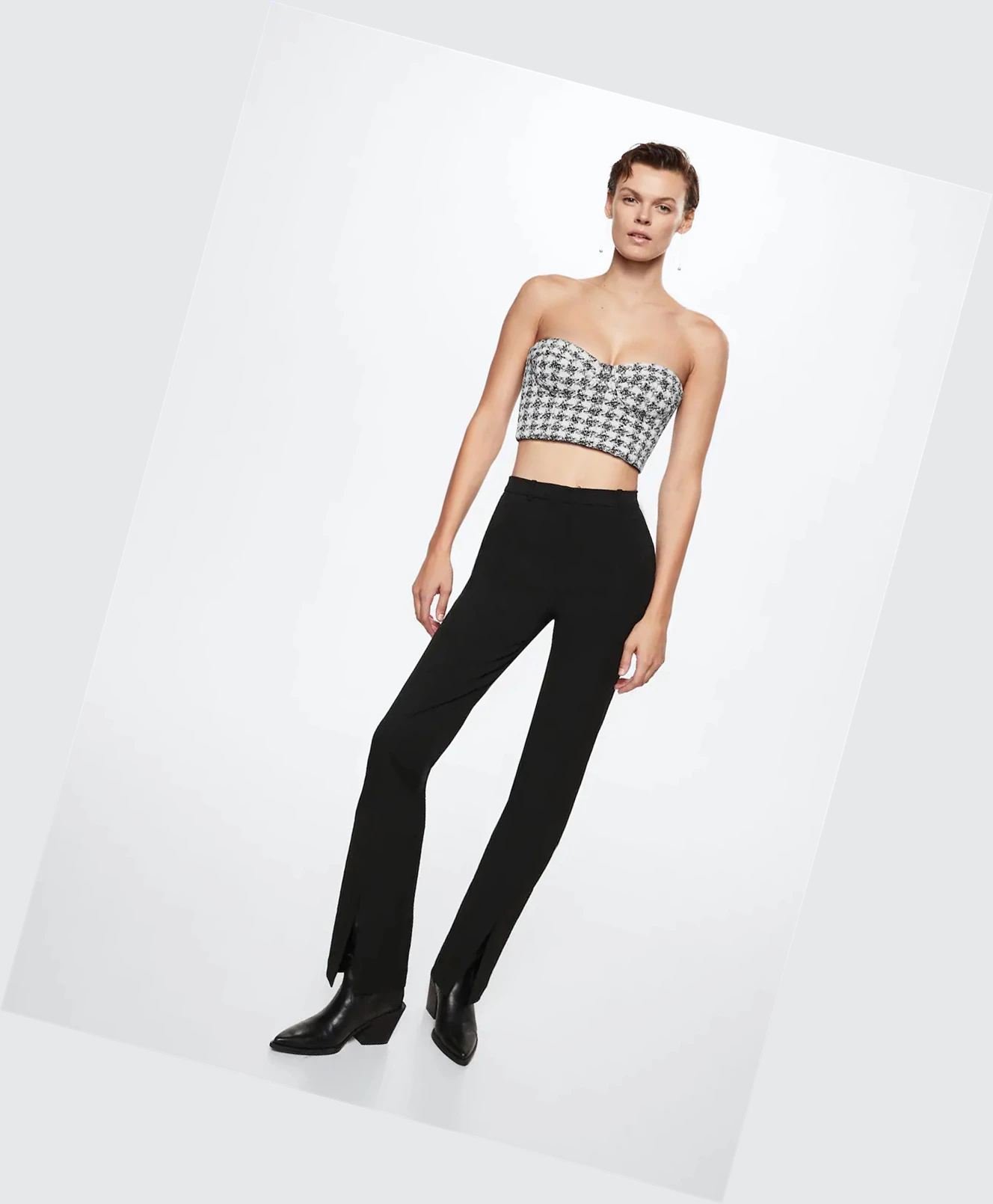 Topy Mango Houndstooth Corset Damske Čierne | SK863259