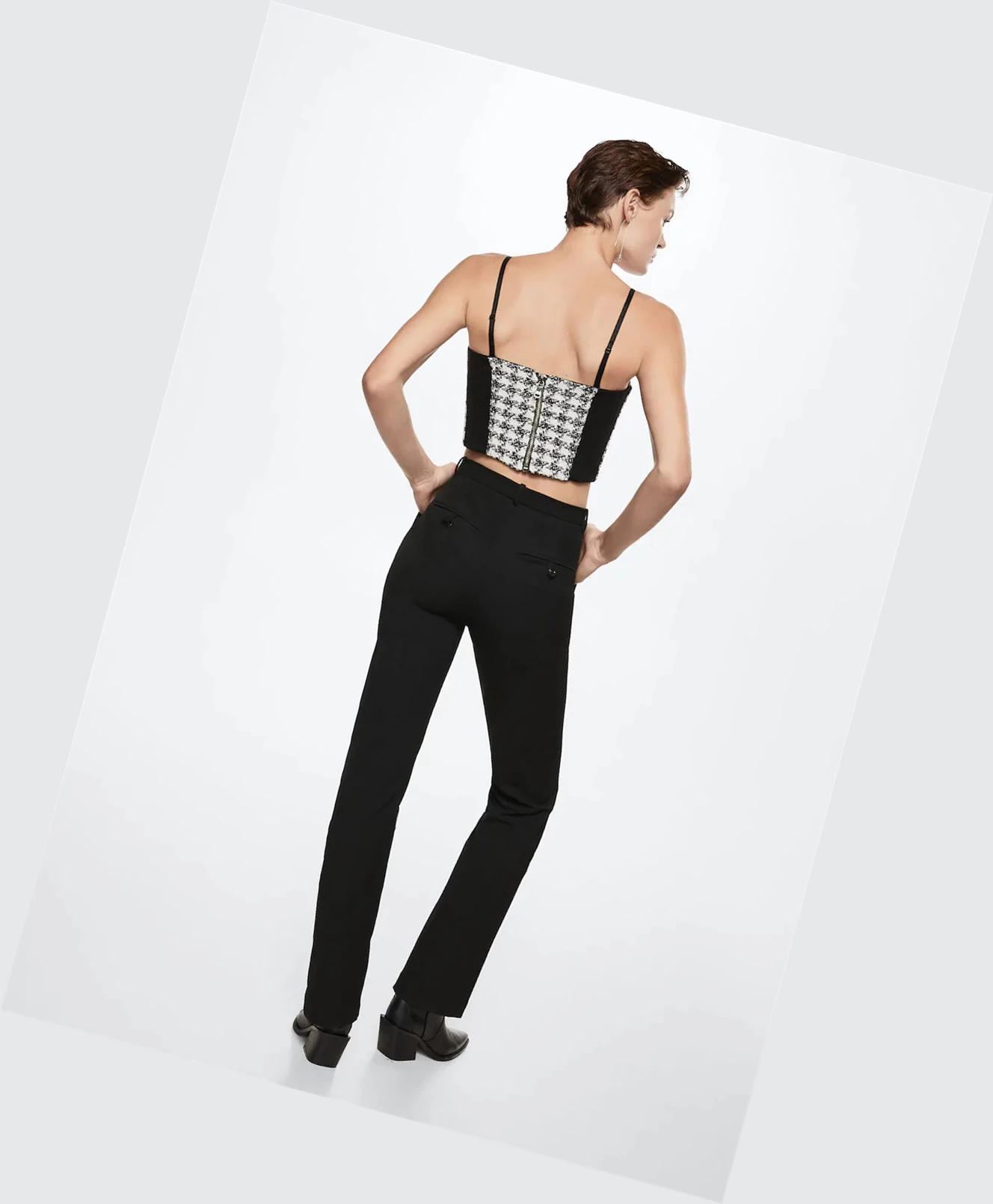 Topy Mango Houndstooth Corset Damske Čierne | SK863259