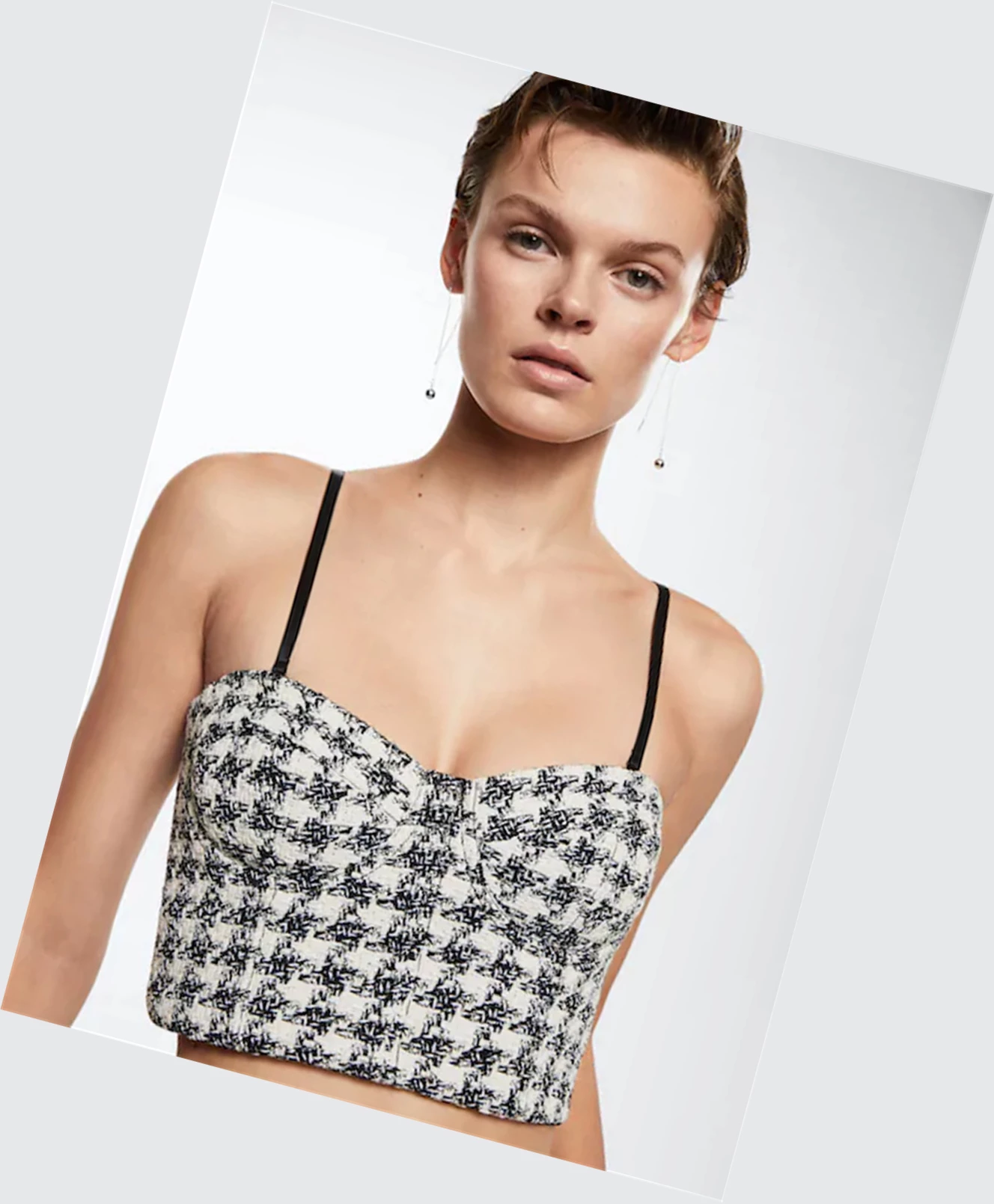 Topy Mango Houndstooth Corset Damske Čierne | SK863259