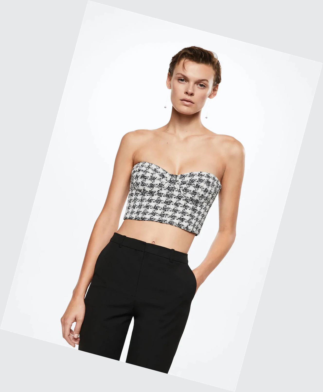 Topy Mango Houndstooth Corset Damske Čierne | SK863259