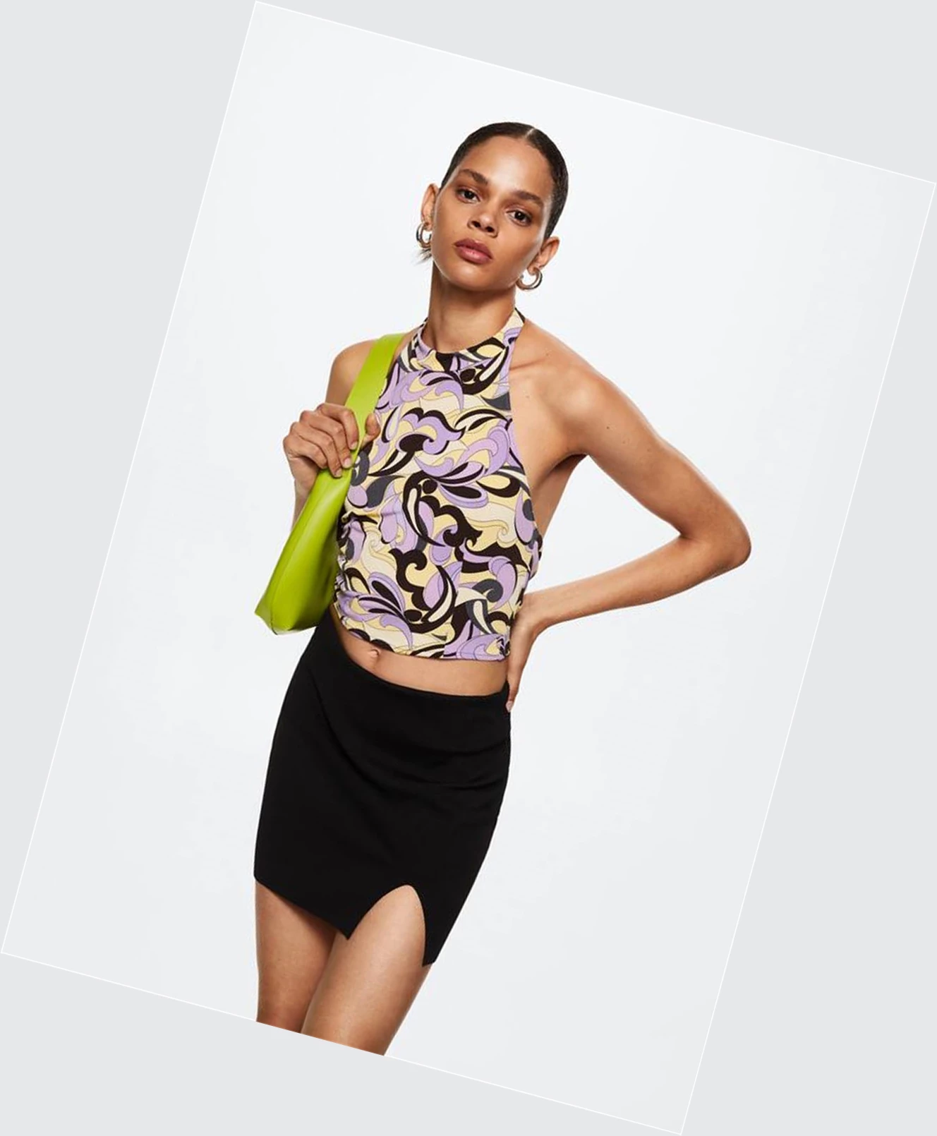 Topy Mango Printed Crop Damske Žlté | SK863261