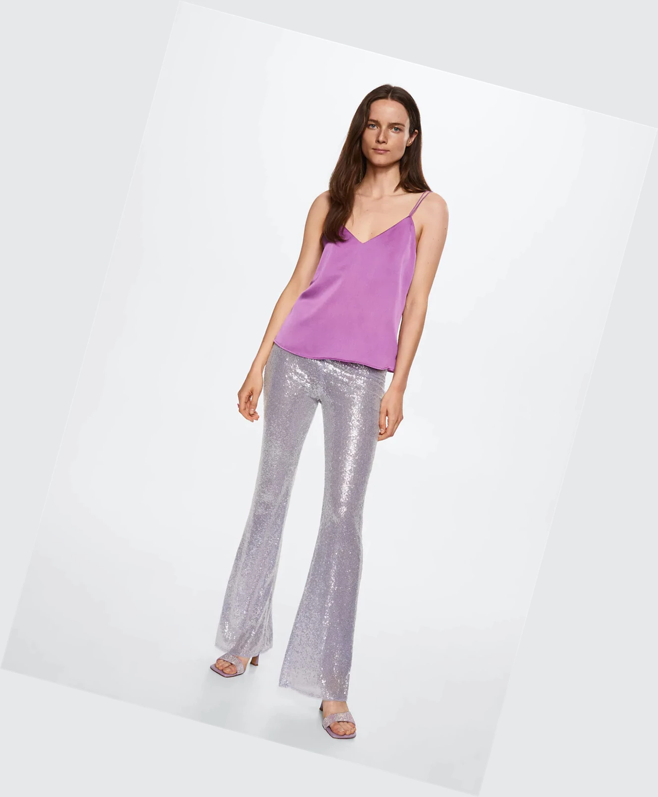 Topy Mango Satin Cipkovane Damske Lilac | SK863212