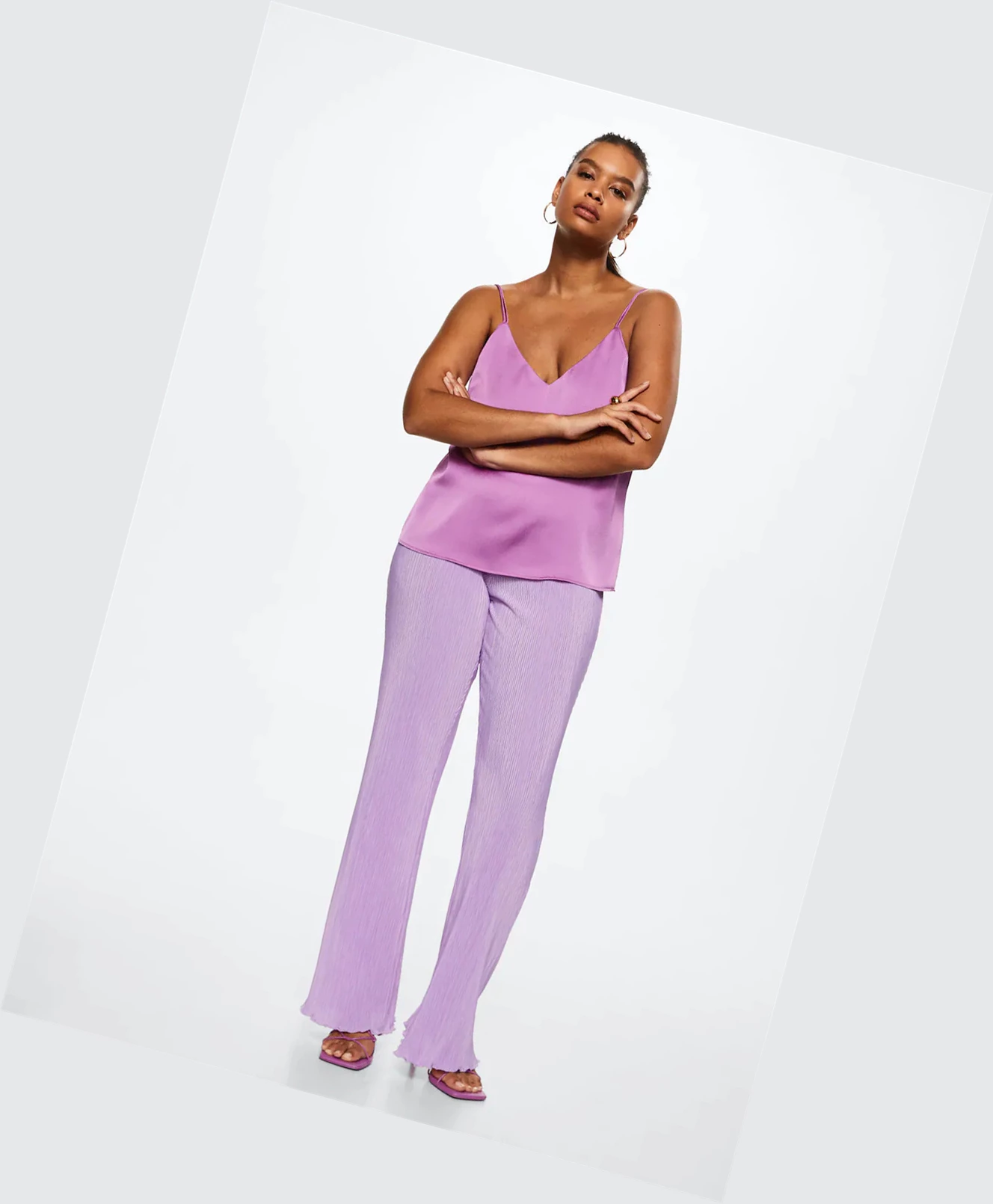 Topy Mango Satin Cipkovane Damske Lilac | SK863212