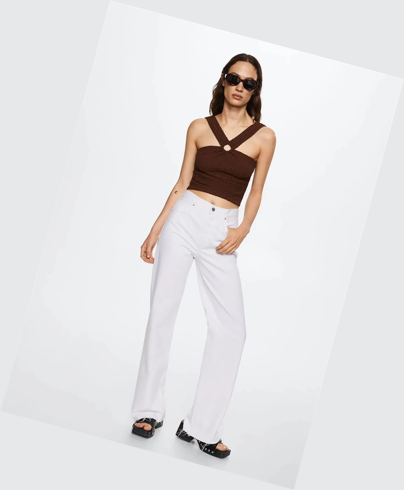 Topy Mango Textured Crop Damske Hnede | SK863166