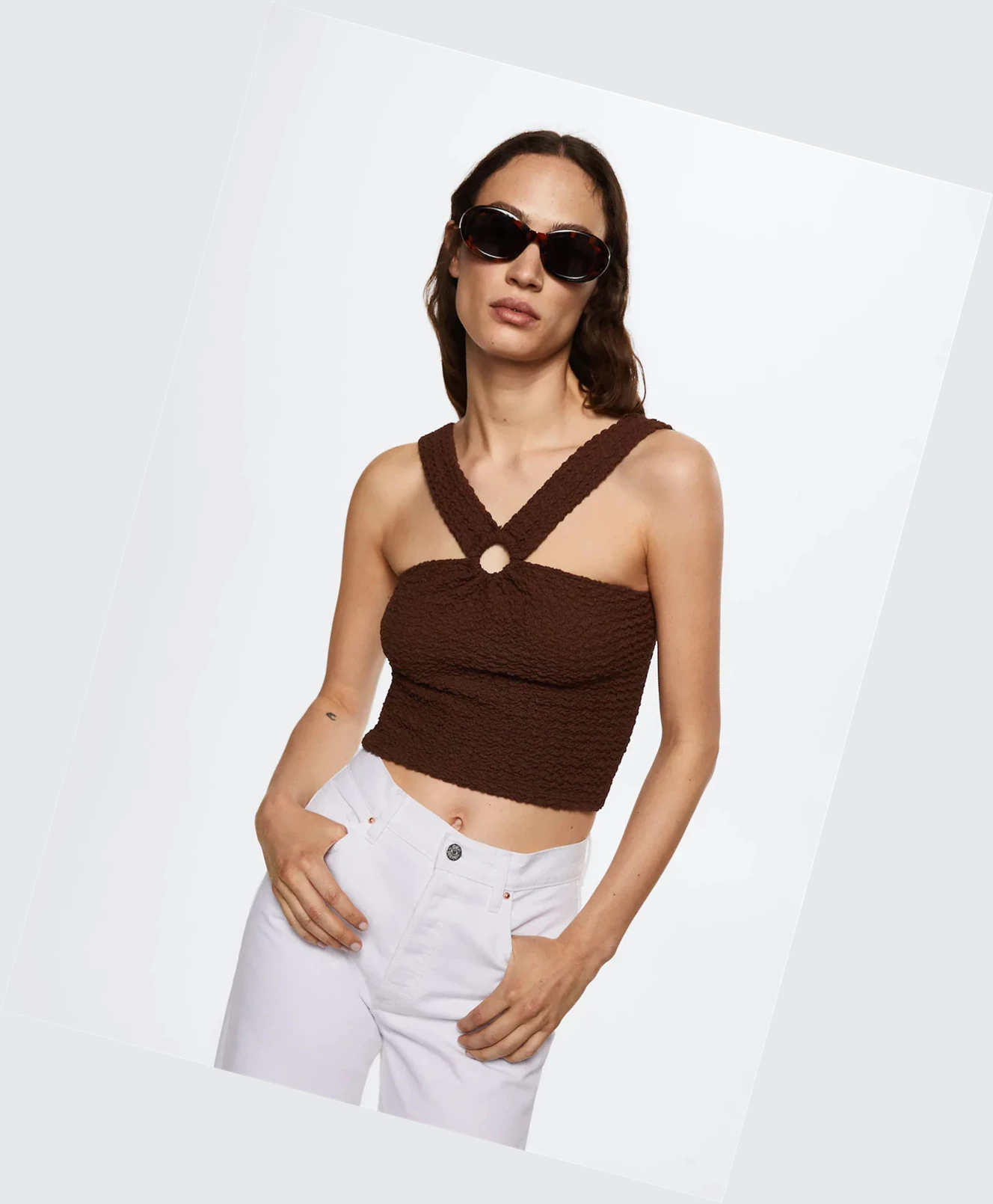 Topy Mango Textured Crop Damske Hnede | SK863166