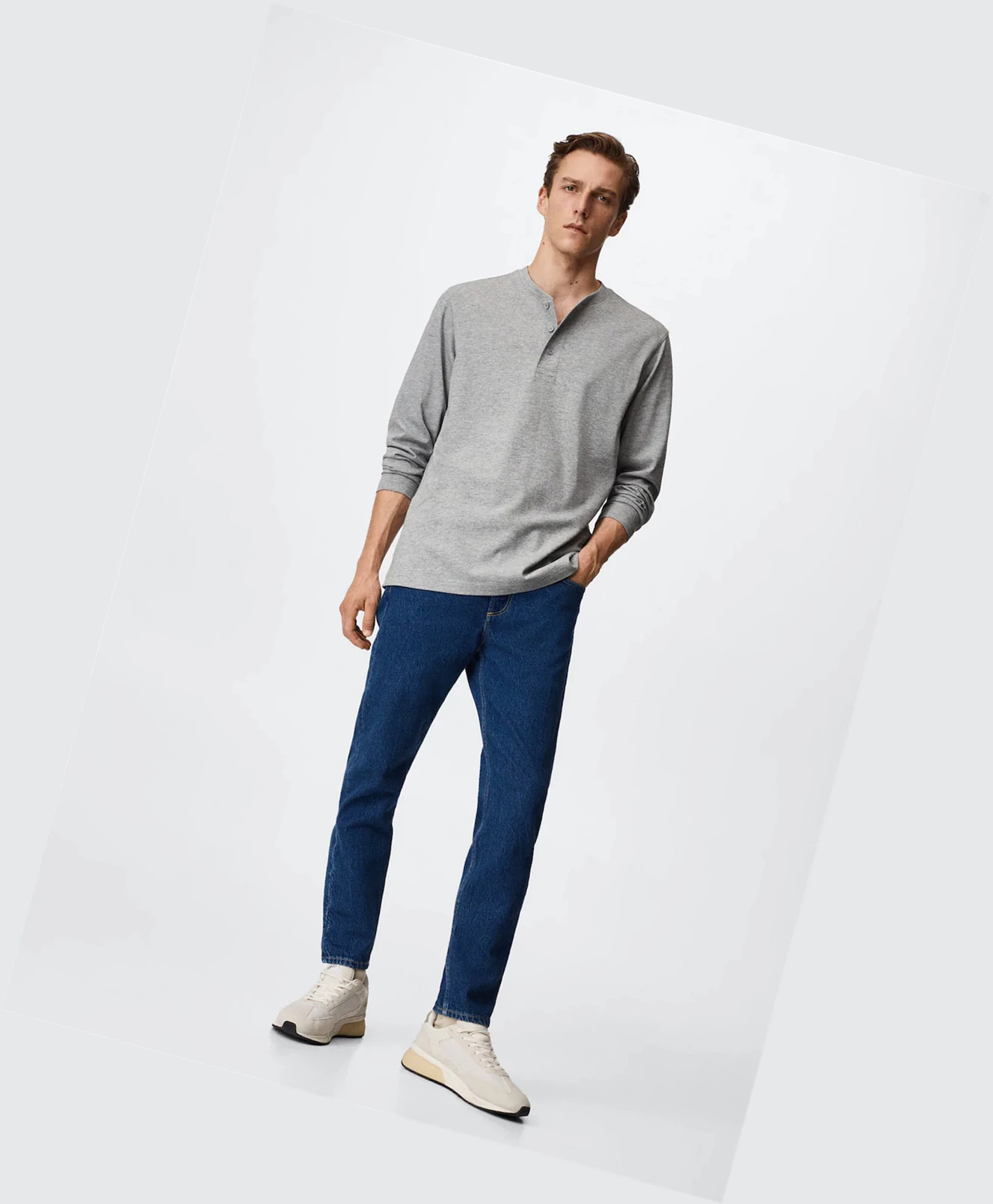 Tričko Mango Henley Collar Long Sleeve Panske Siva | SK862863