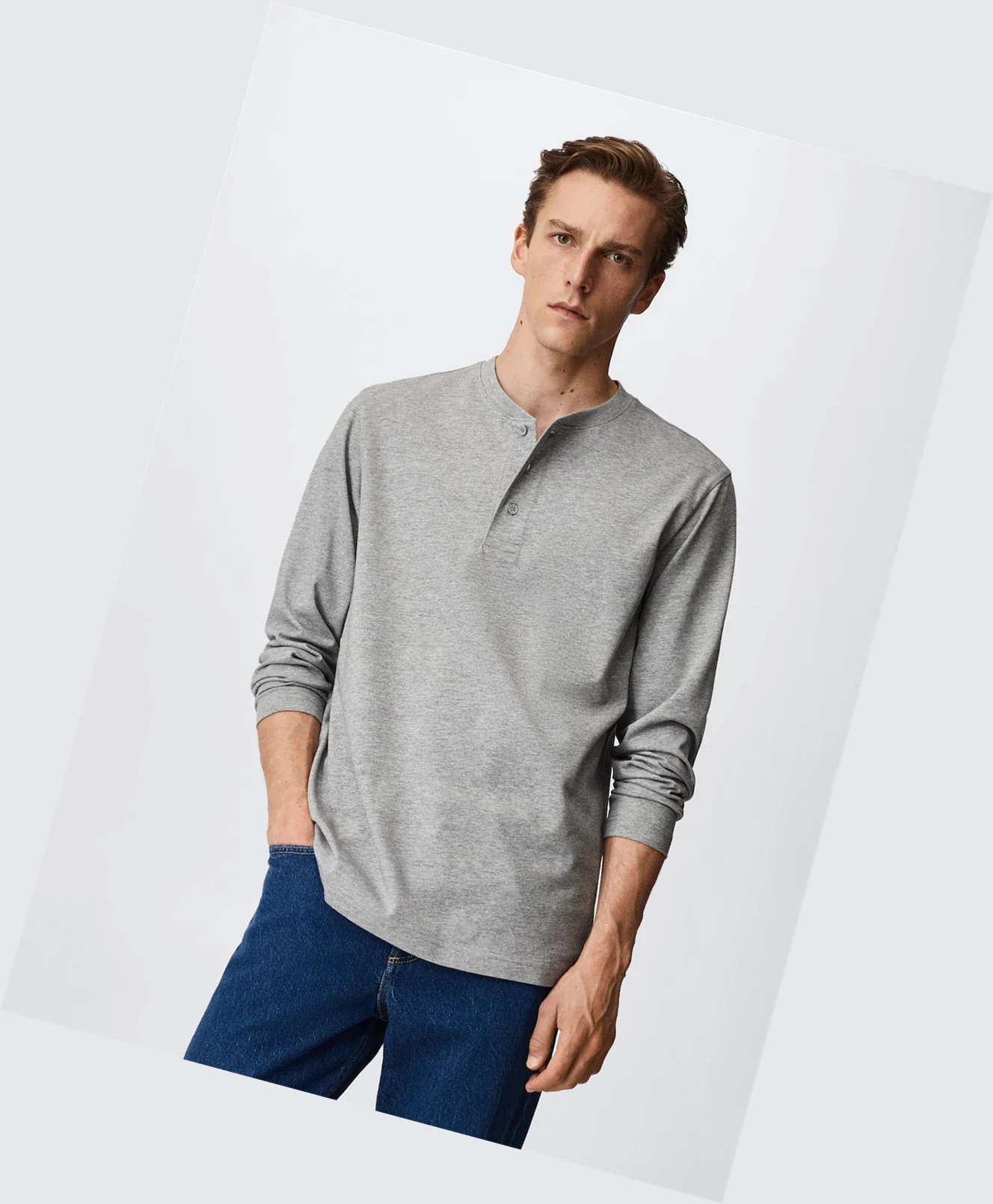 Tričko Mango Henley Collar Long Sleeve Panske Siva | SK862863