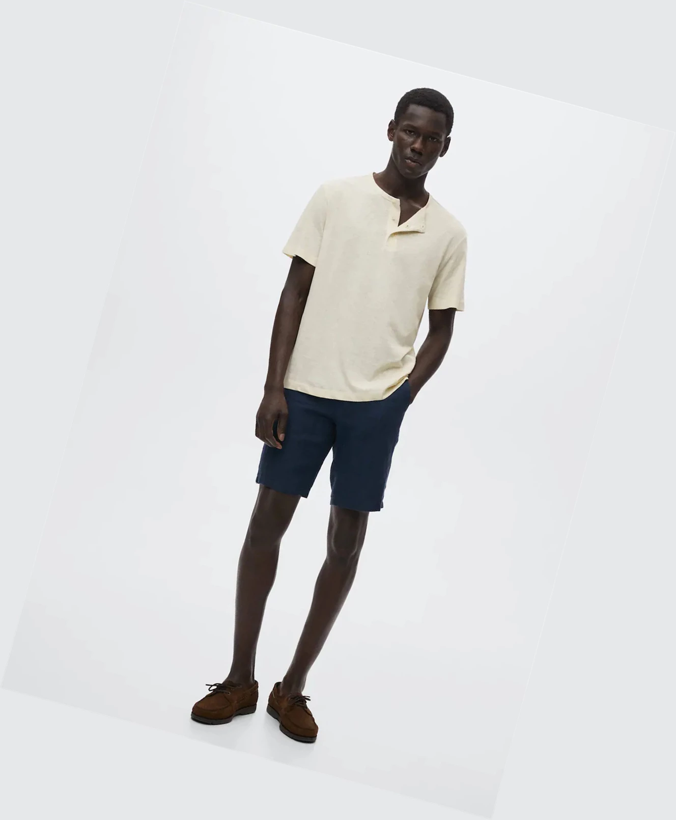 Tričko Mango Henley Linen-blend Panske Béžové | SK862966