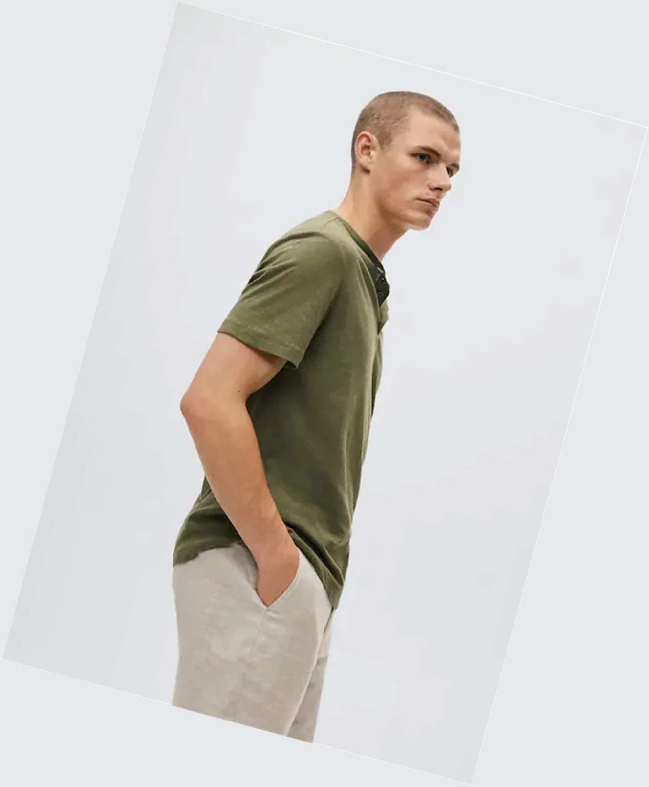 Tričko Mango Henley Linen-blend Panske Hnedožltý | SK862946