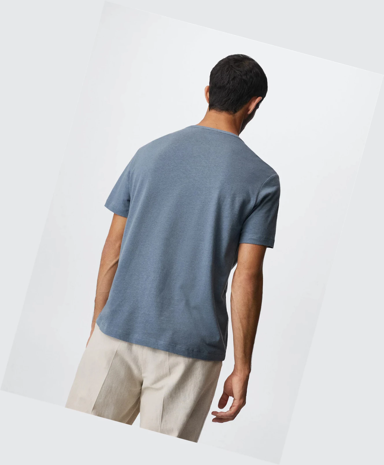 Tričko Mango Henley Linen-blend Panske Modre | SK862899