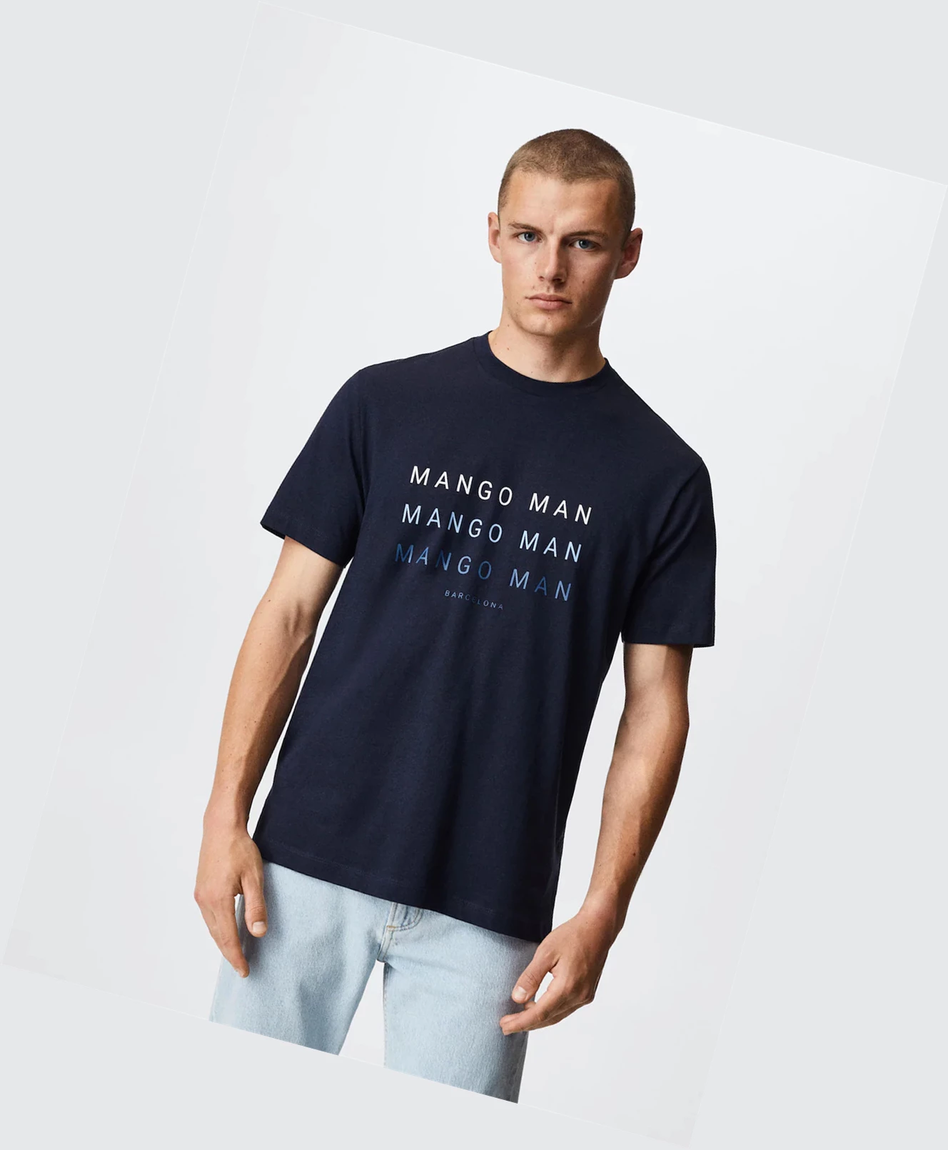 Tričko Mango Logo Print Panske Námornícka Modrá | SK862760