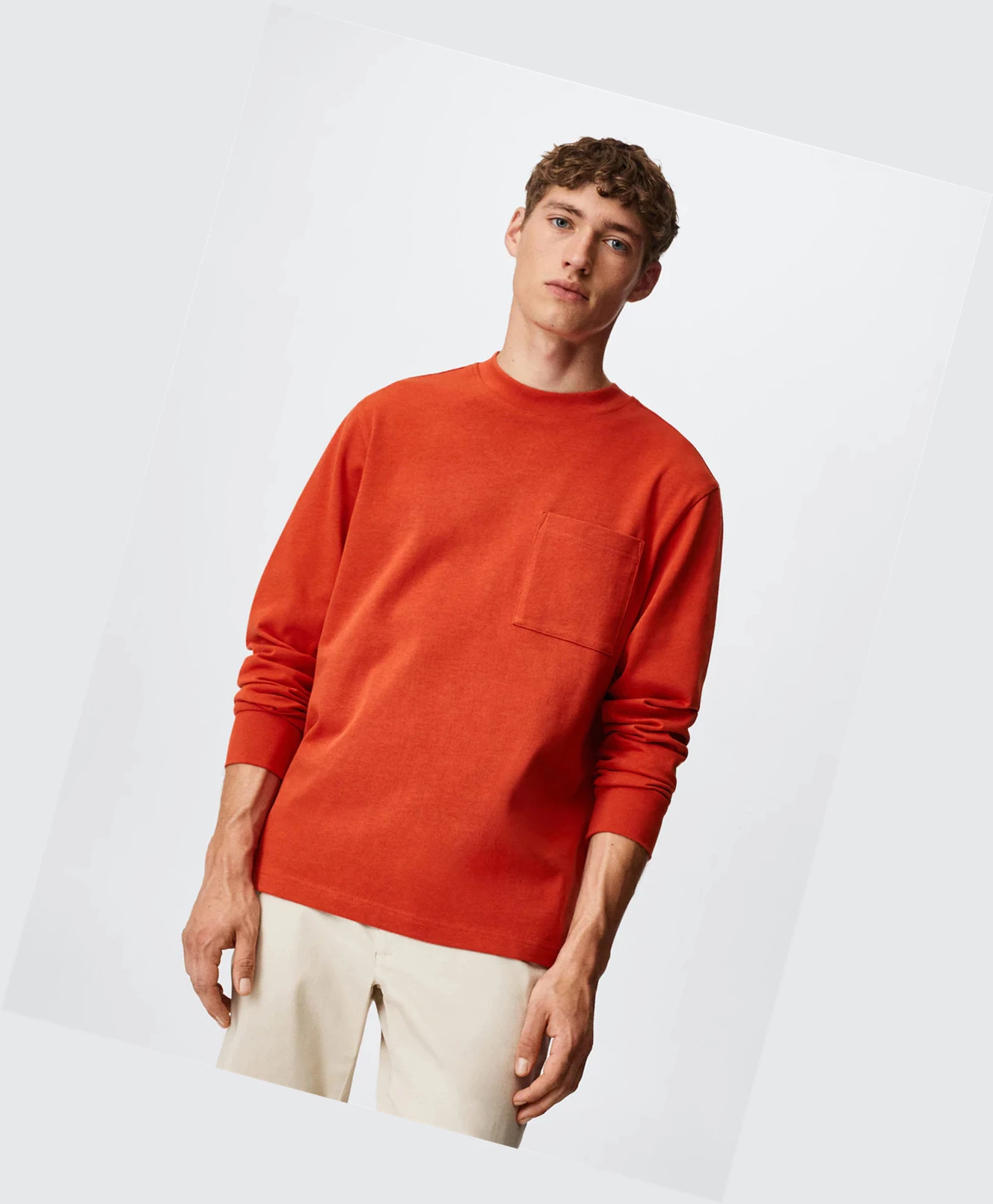 Tričko Mango Long Sleeve Bavlnene Panske Oranžové | SK863038