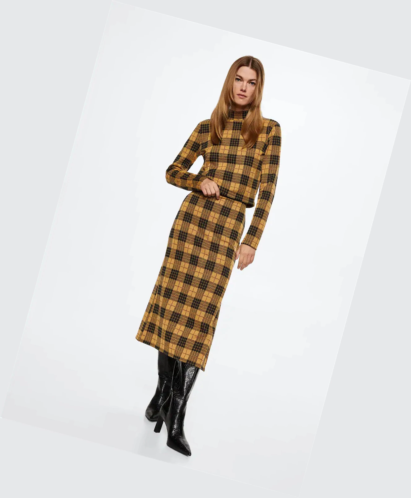 Tričko Mango Perkins Collar Plaid Damske Horčica Biela | SK862941