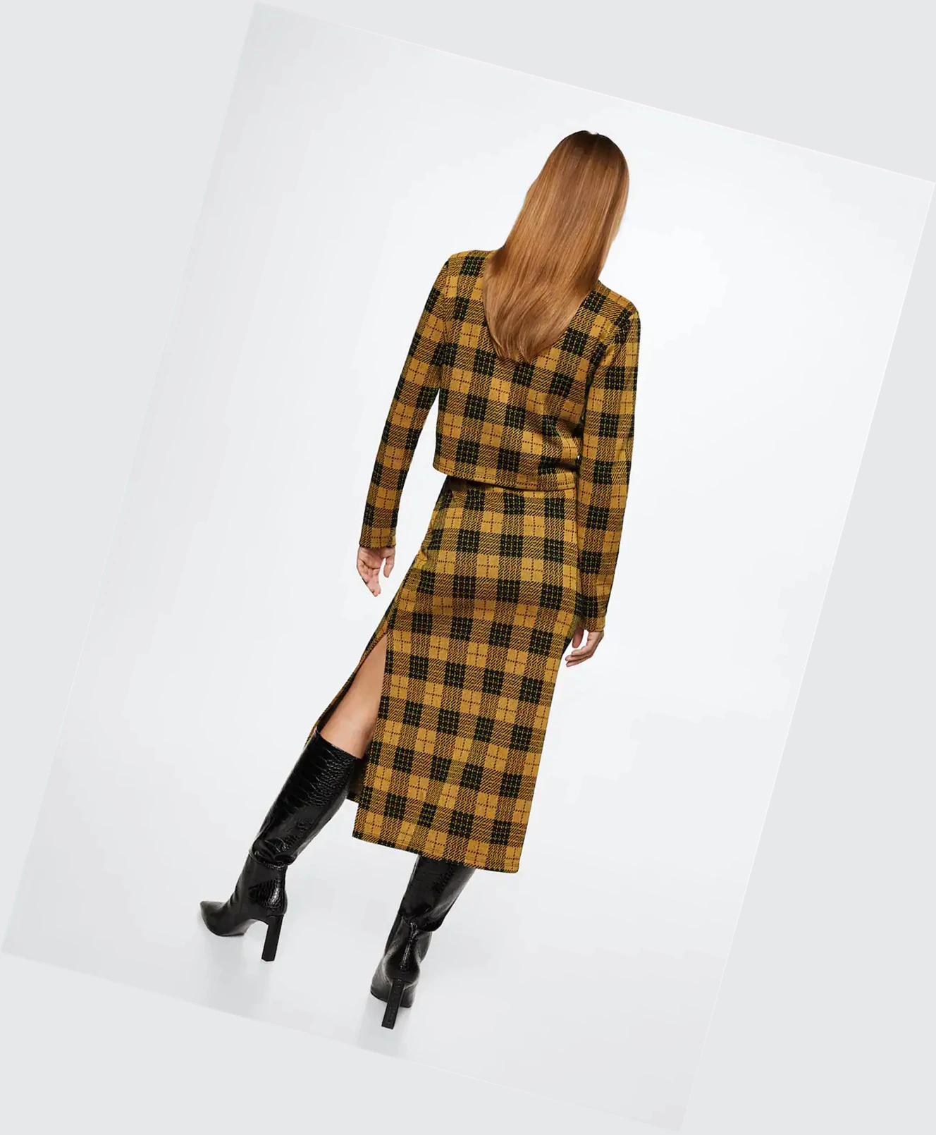 Tričko Mango Perkins Collar Plaid Damske Horčica Biela | SK862941