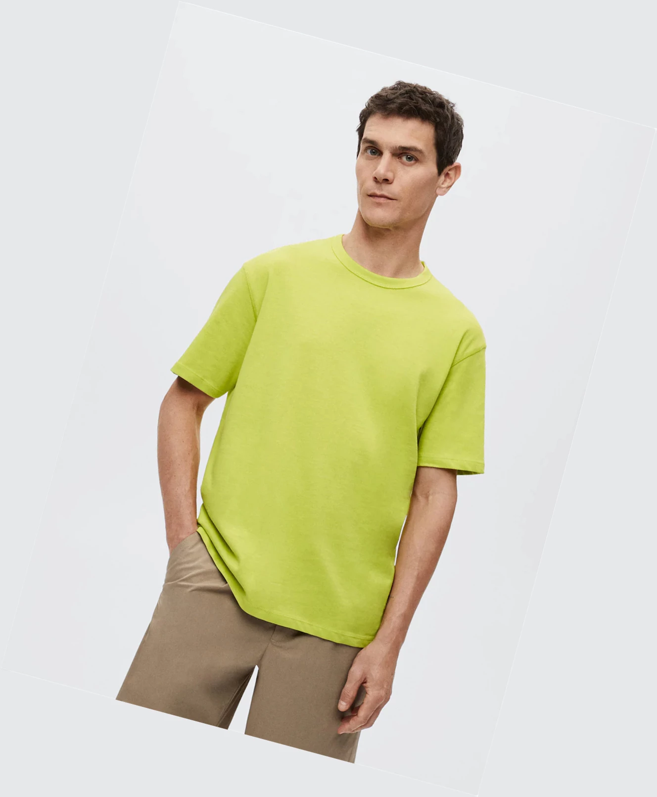 Tričko Mango Relaxed Fit Bavlnene Panske Lime | SK863070