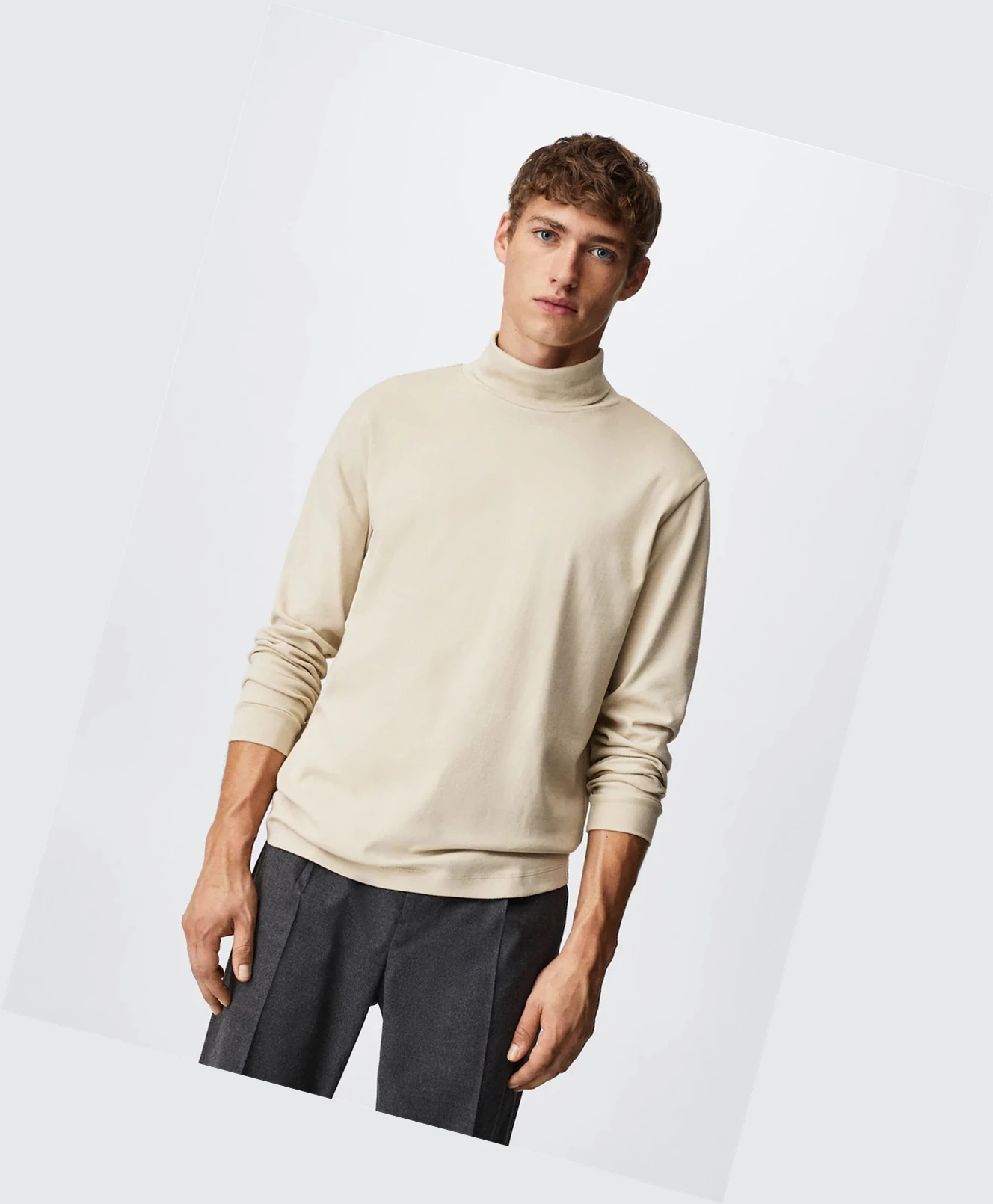 Tričko Mango Turtleneck Bavlnene Panske Béžové | SK863003