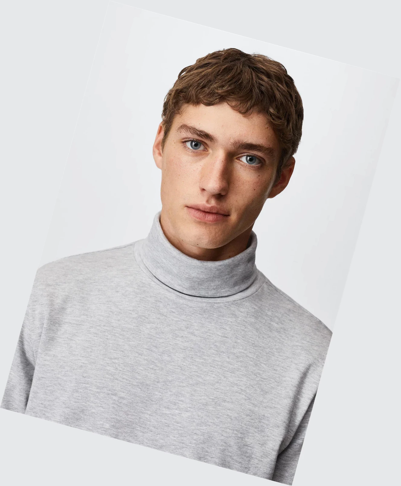 Tričko Mango Turtleneck Bavlnene Panske Svetlo Siva | SK863071