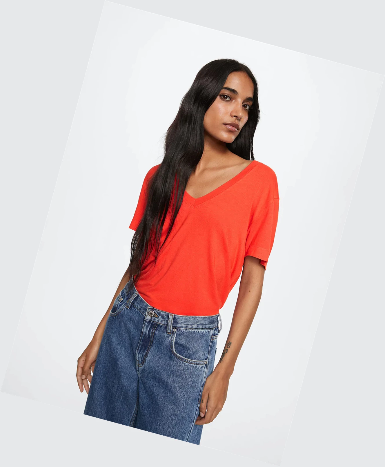 Tričko Mango V-neck Flowy Damske Oranžové | SK862894