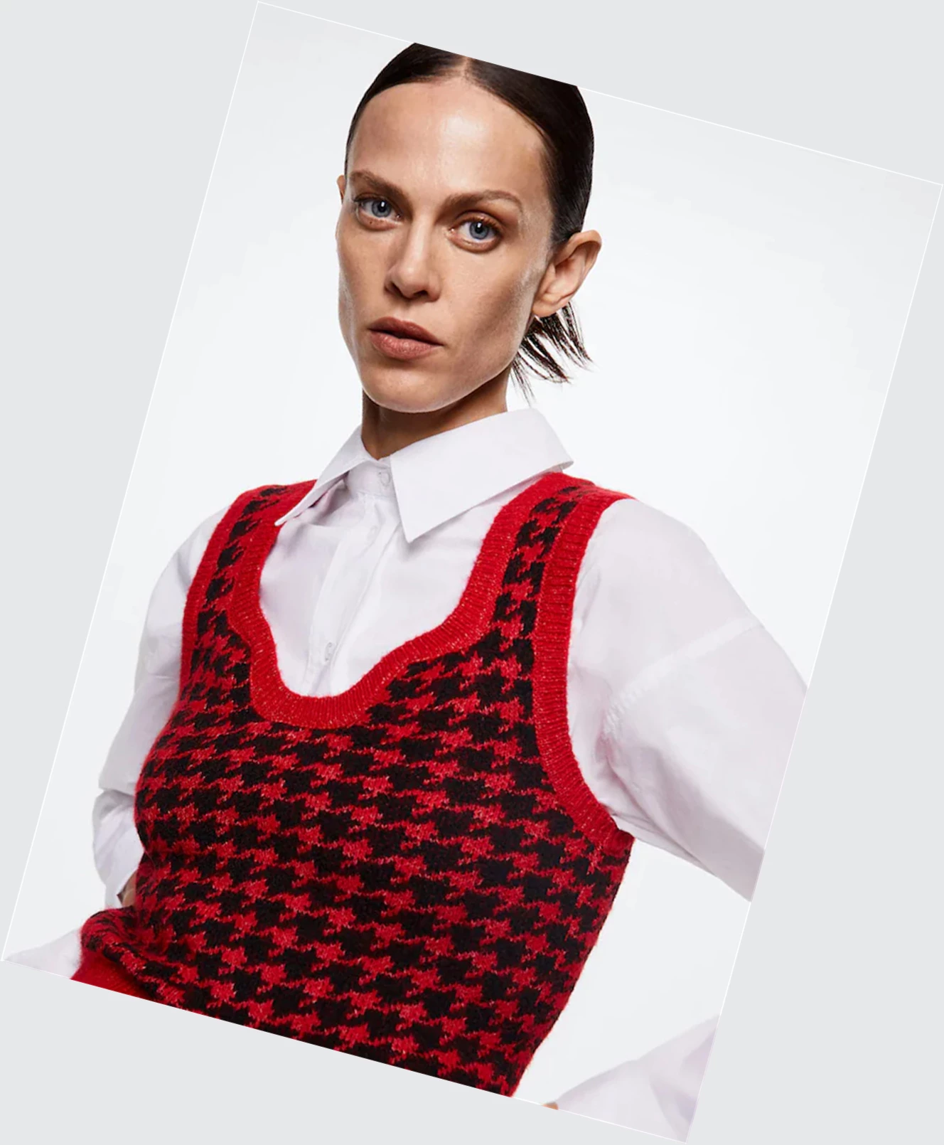 Vesty Mango Houndstooth Damske Červené | SK863325