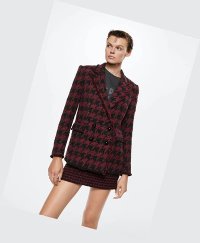 Blejzre Mango Lapels Houndstooth Damske Bordove | SK859945