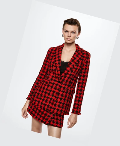 Blejzre Mango Lapels Houndstooth Damske Červené | SK860094