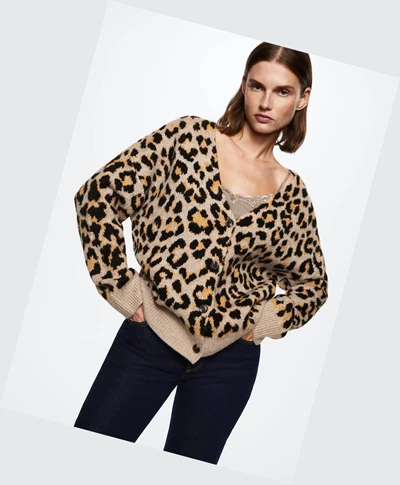 Kardigán Mango Animal Print Damske Hnede | SK860218