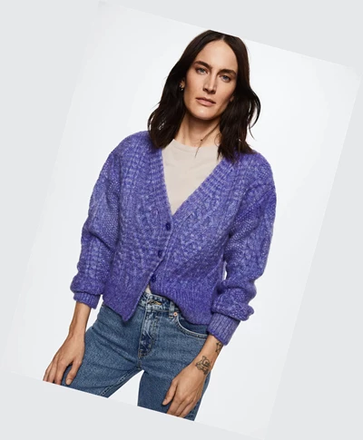 Kardigán Mango Button Knit Damske Lilac | SK860205