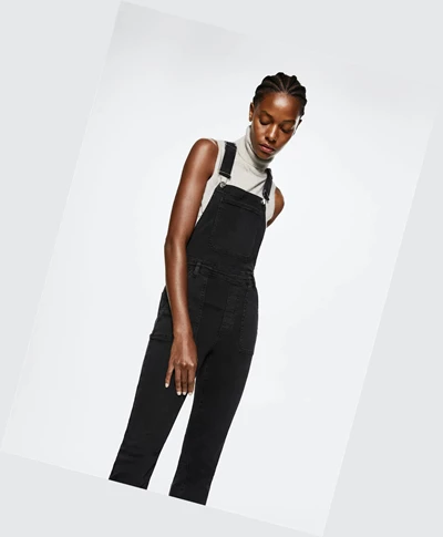 Kombinéza Mango Long Denim Dungarees Damske Čierne | SK861142