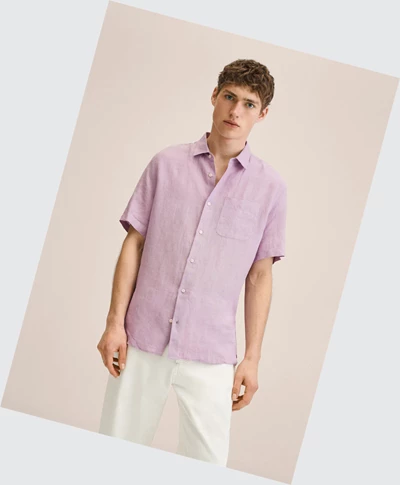 Kosele Mango Kratke Sleeve Linen-blend Panske Violet | SK861814