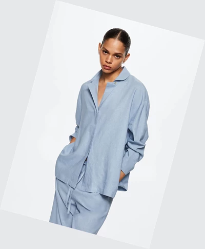 Kosele Mango Linen Pajama Damske Modre | SK861928