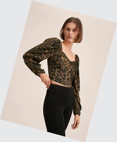 Kosele Mango Puff-sleeved Cropped Damske Hnede | SK861695