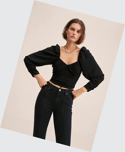 Kosele Mango Puff-sleeved Cropped Damske Čierne | SK861756