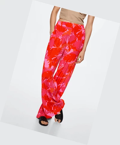 Nohavice Mango Flowy Printed Damske Ruzove | SK861308