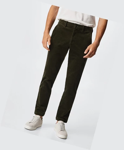 Nohavice Mango Tapered Cropped Corduroy Panske Tmavo Zelene | SK861309