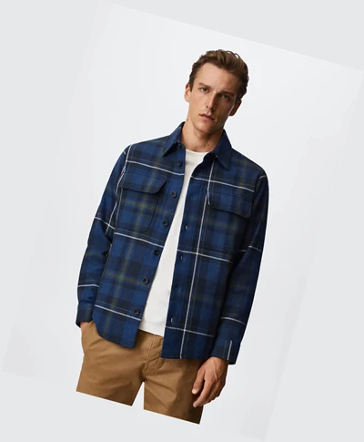 Overshirt Mango Check Bavlnene Panske Tmavo Námornícka Modrá | SK861262